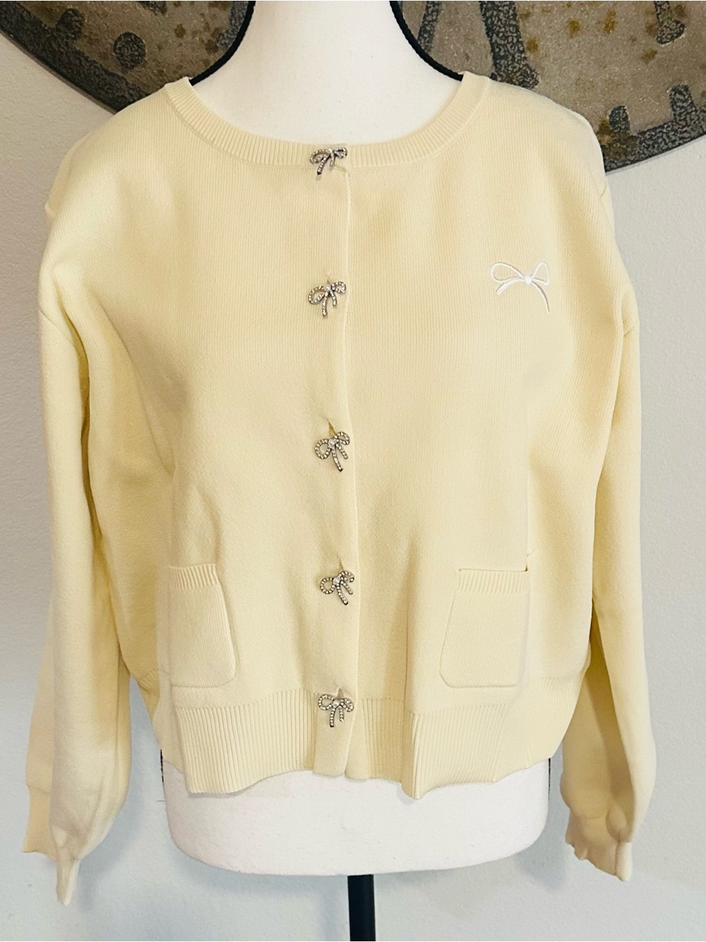 Simply Southern Pale Yellow Bow Button Cardigan Sweater